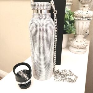 Silver Rhinestone Stainless Steel Insulated Water bottle with chain,straw,in box